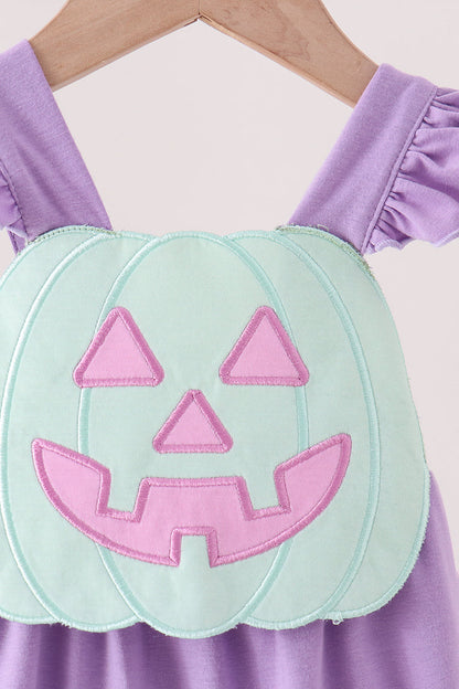 Purple Jack-O-Lantern Applique Ruffle Bubble