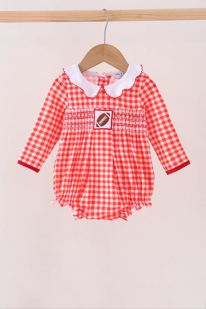 Red Football Smocked Gingham Bubble