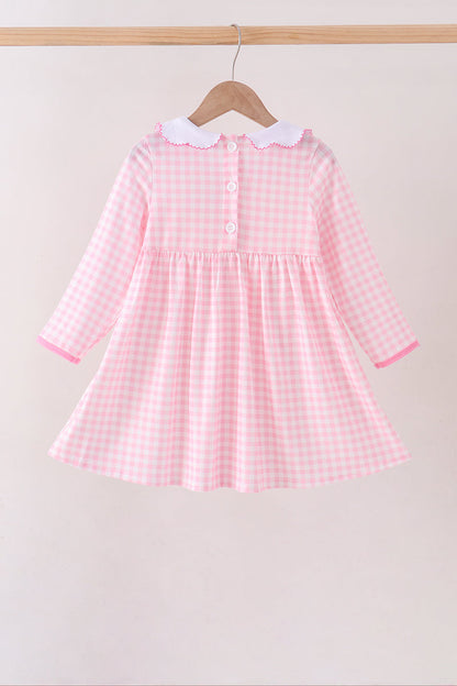Pink Football Smocked Gingham Dress