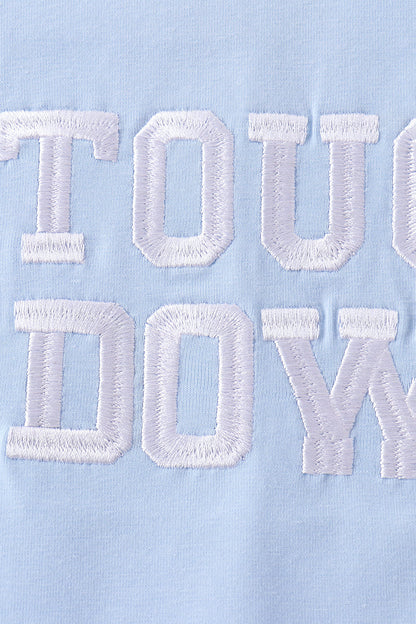 Blue Touchdown Embroidery Football Shorts Set