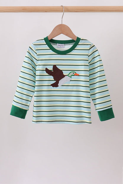 Blue Stripe Mallard Applique Top