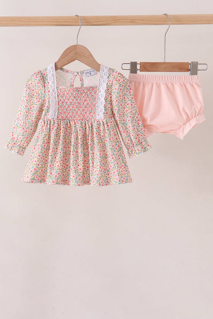Floral Smocked Lace Bloomer Set