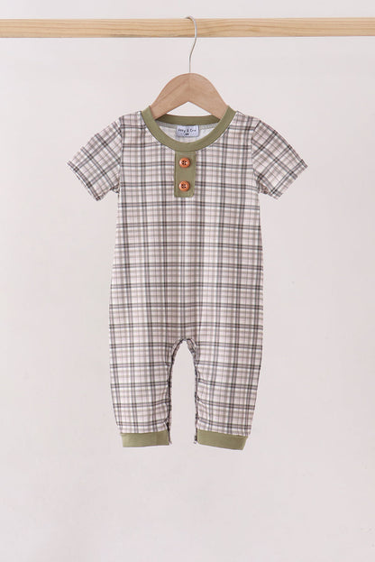 Oat Olive Plaid Romper
