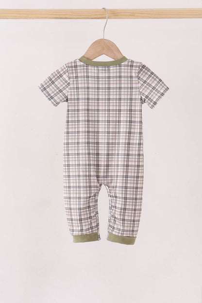 Oat Olive Plaid Romper
