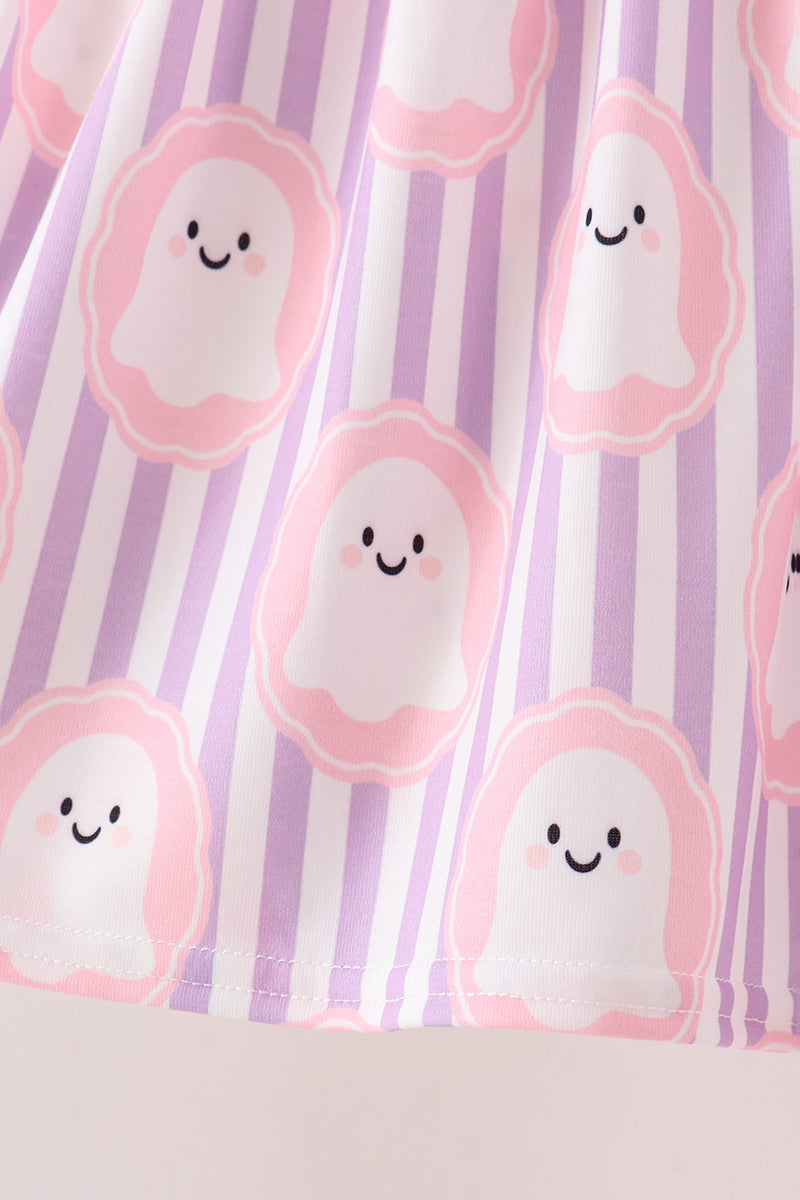 Purple Ghost Smocked Ruffle Pants Set