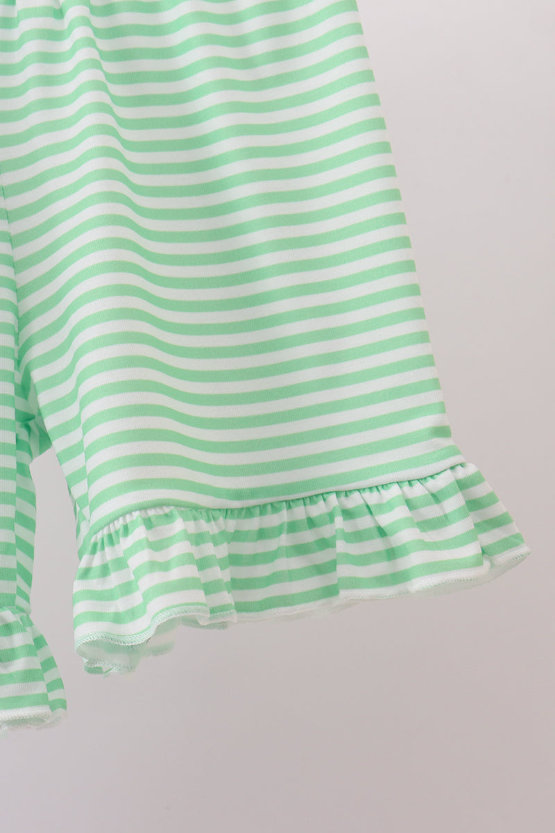 Purple witch applique stripe ruffle shorts set