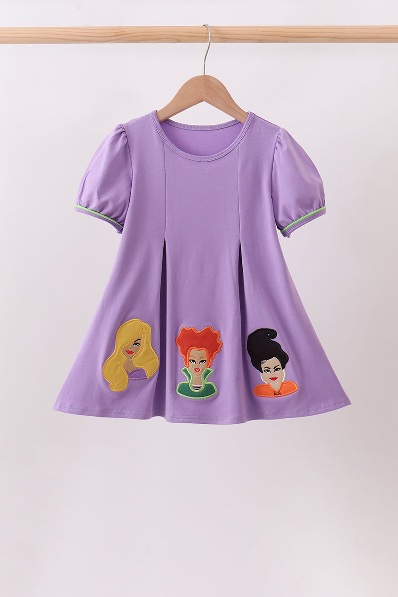 Purple witch applique dress