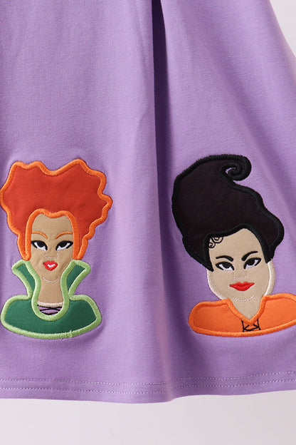 Purple witch applique dress
