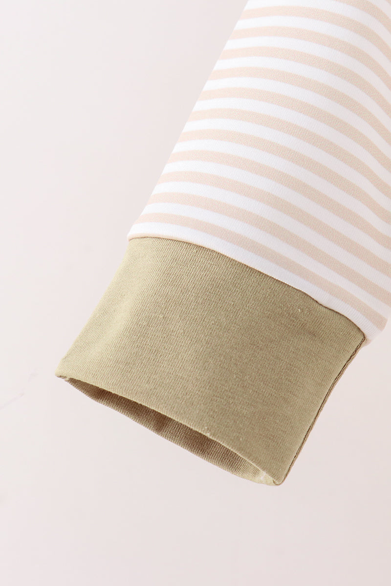 Khaki Pumpkin Embroidery Stripe Top