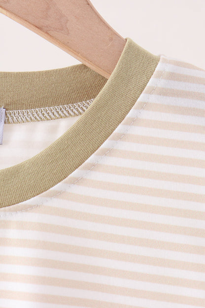 Khaki Pumpkin Embroidery Stripe Top