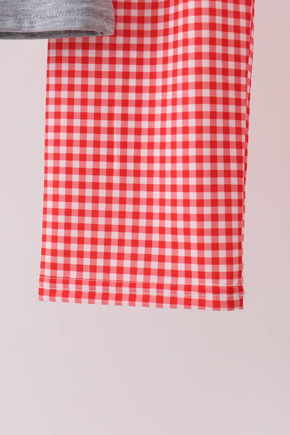 Grey character embroidery gingham pants set