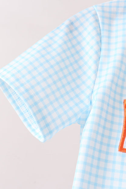 Blue Gingham Candy Corn Embroidery Shorts Set