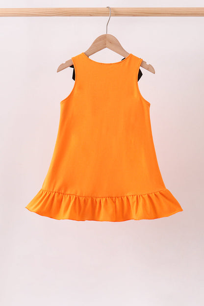 Orange Jack-O-Lantern  Applique Ruffle Dress