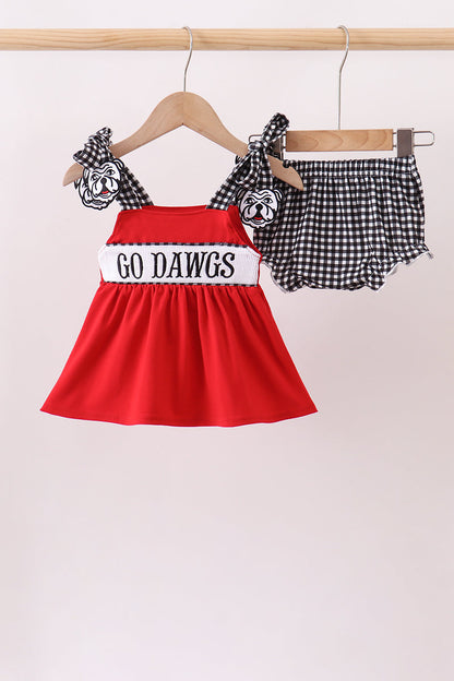 Red Georgia Go Dawgs Smocked Bloomer Set