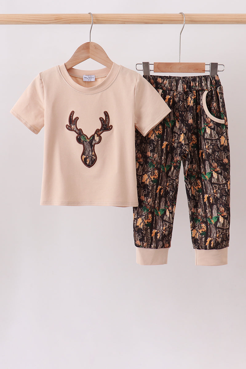 Gray Deer Applique Pants Set