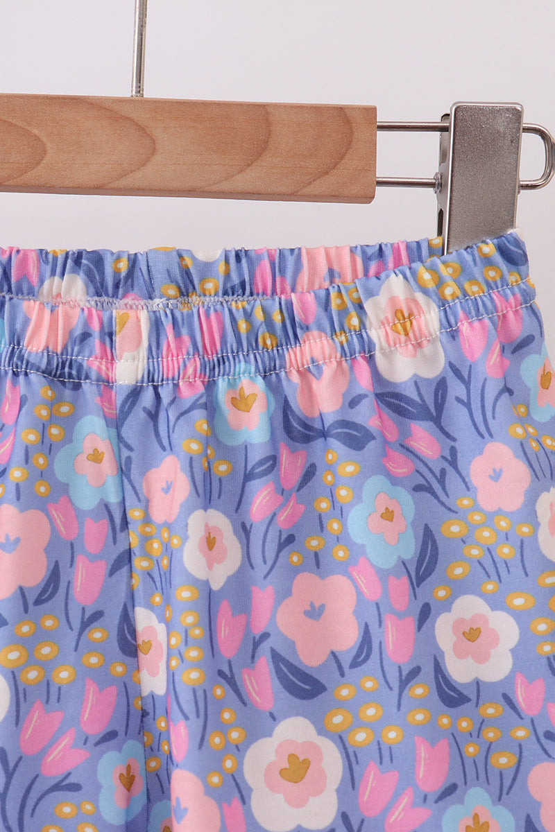 Purple Floral Ruffle Shorts Set