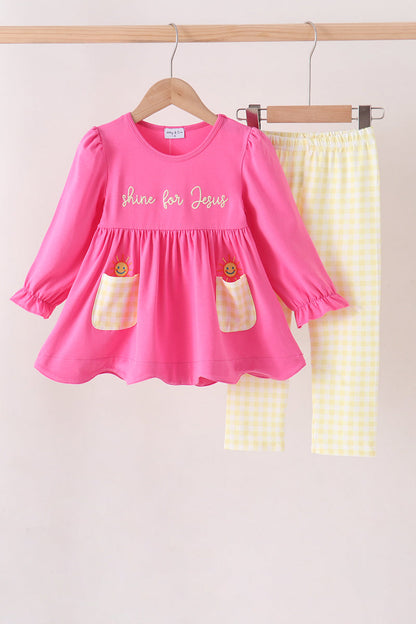 Pink shine for jesus embroidery pocket pants set