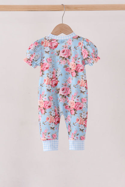 Blue rose floral ruffle romper