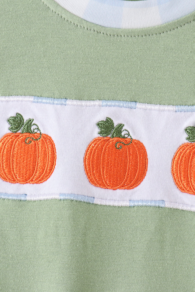 Green Pumpkin Embroidery Romper