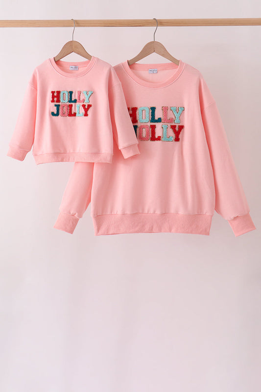 Pink Holly Jolly French Knot Mom&me Top