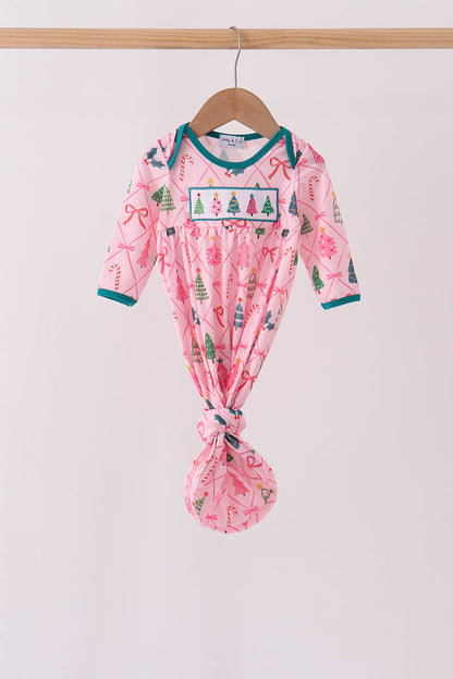 Pink Christmas Tree Embroidery Gown