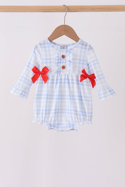 Blue Plaid Bow Ruffle Bubble
