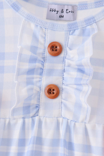Blue Plaid Bow Ruffle Bubble