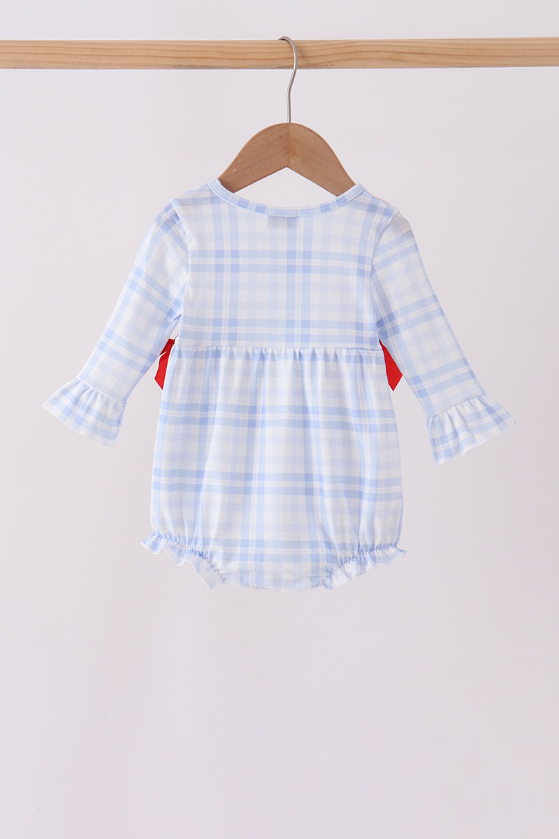 Blue Plaid Bow Ruffle Bubble