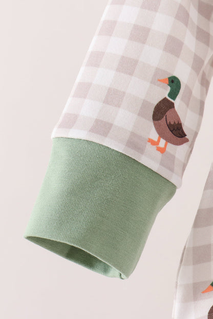 Green Duck Embroidery Gingham Bubble