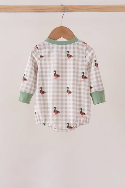 Green Duck Embroidery Gingham Bubble
