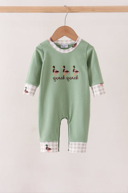 Green Duck guack guack Embroidery Romper