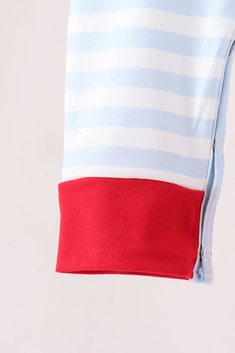 Blue stripe firework applique romper