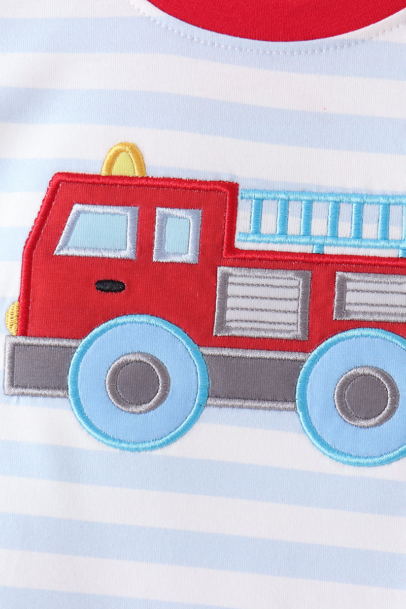 Blue stripe firework applique pants set