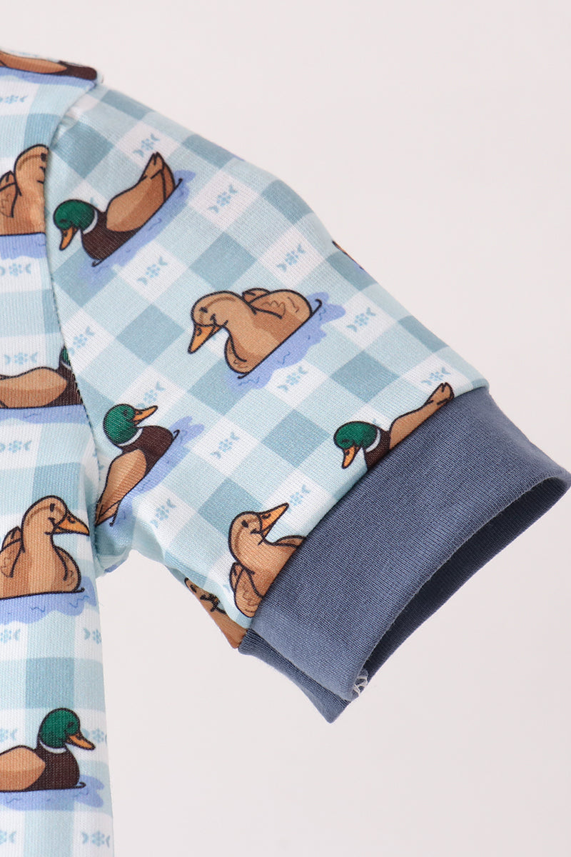 Blue mallard duck embroidery romper