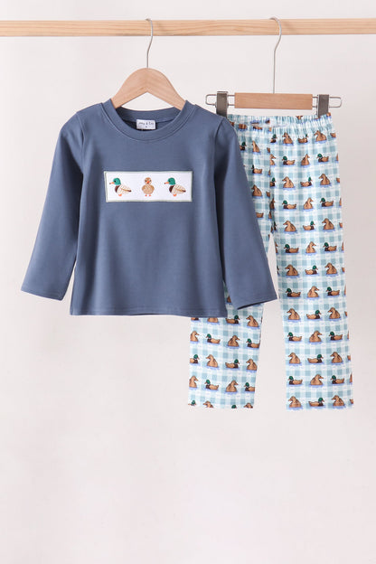 Blue mallard duck embroidery pants set