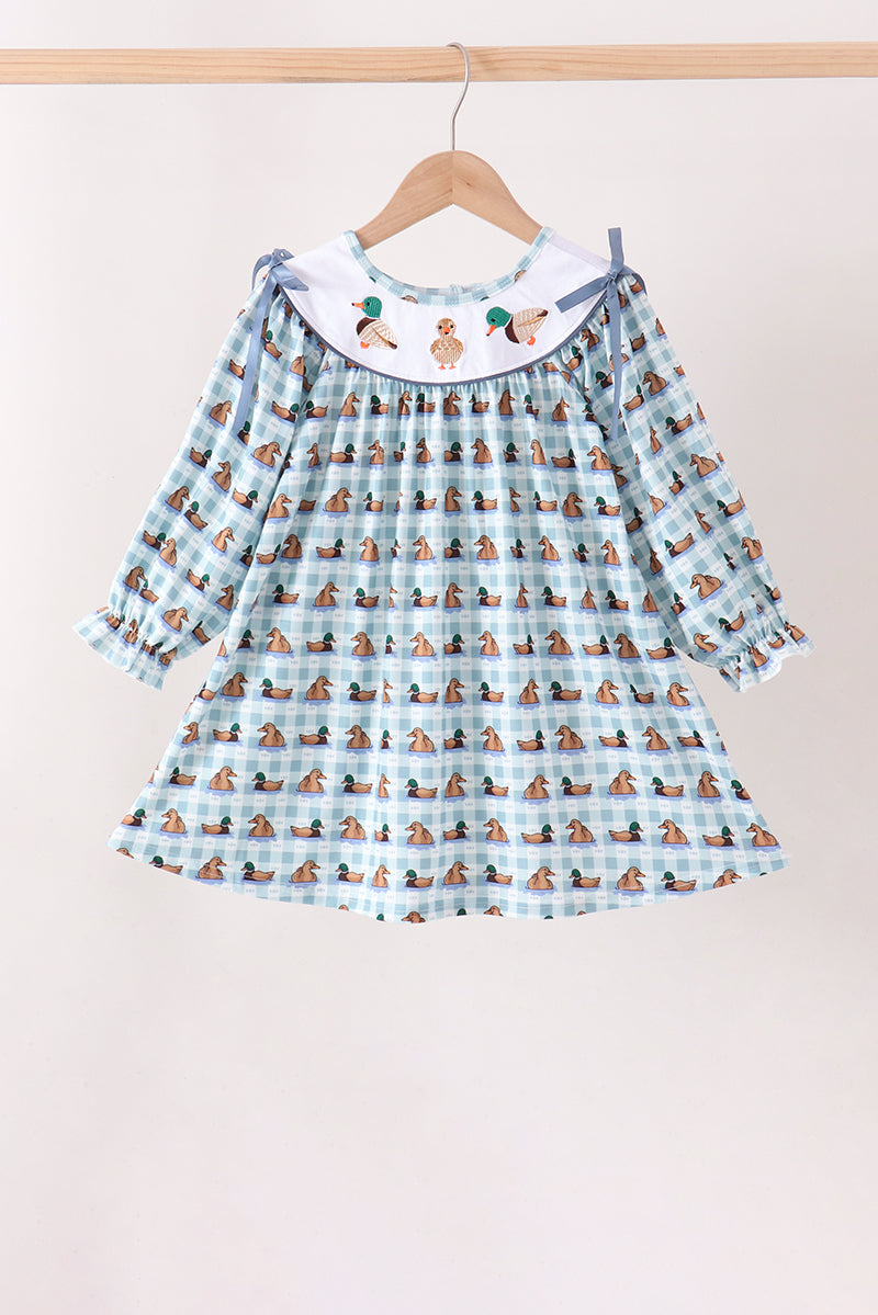 Blue mallard duck embroidery dress