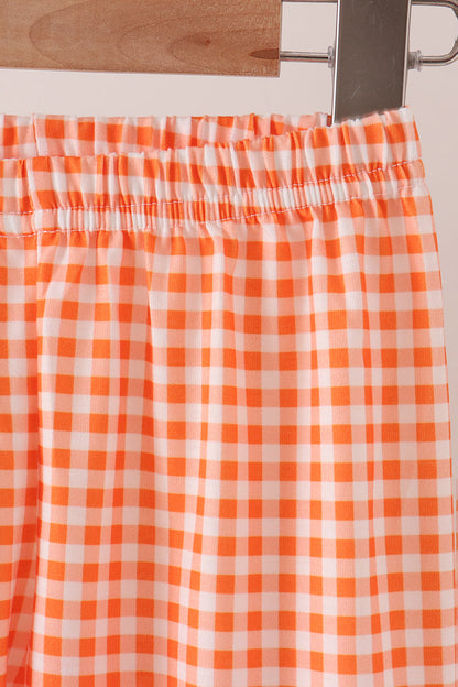Sage pumpkin embroidery gingham pants set
