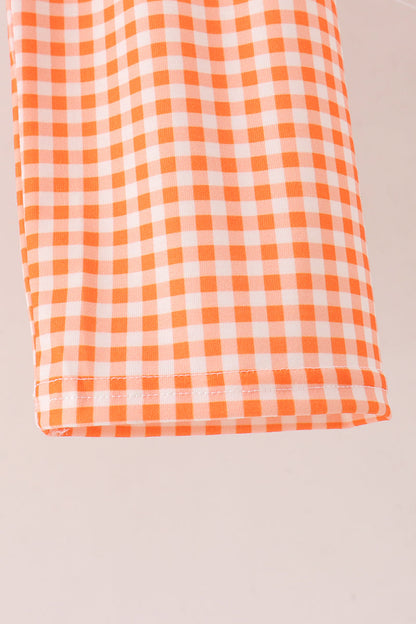 Sage pumpkin embroidery gingham pants set