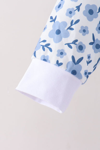 Blue ditsy floral print pants set