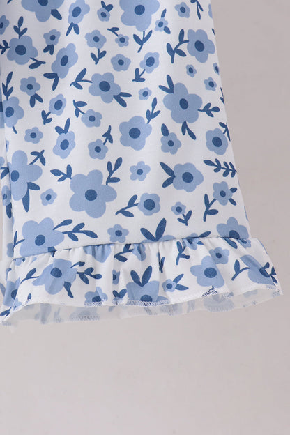 Blue ditsy floral print pants set