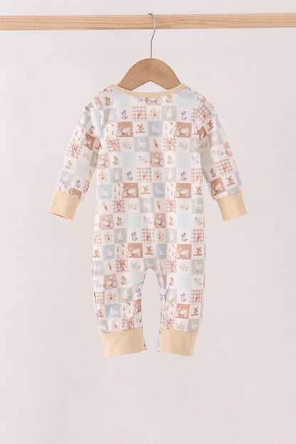 Khaki farm checkered romper