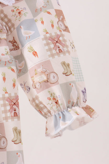 Khaki farm checkered ruffle bubble