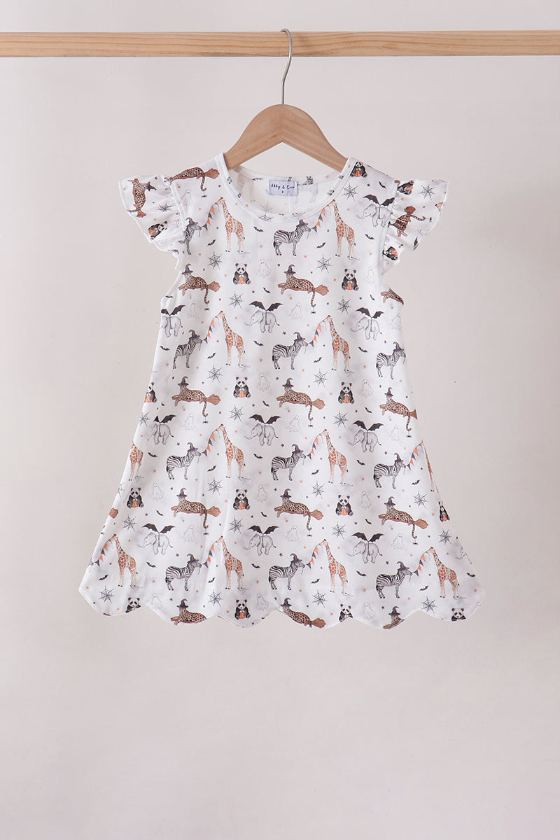 Brown zoo animal ruffle dress