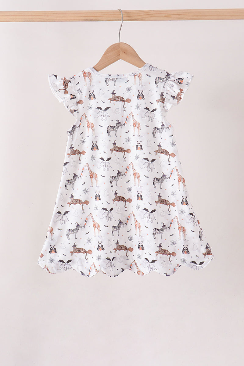 Brown zoo animal ruffle dress