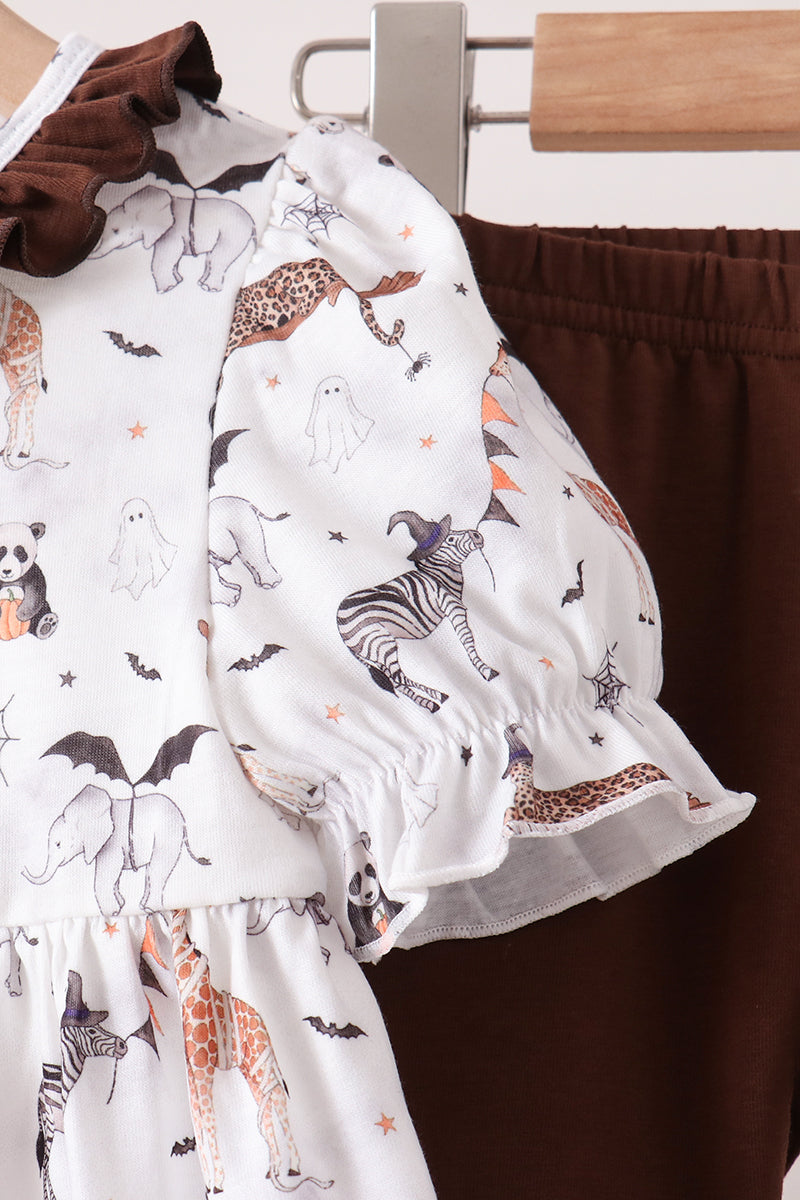 Brown zoo animal ruffle pants set