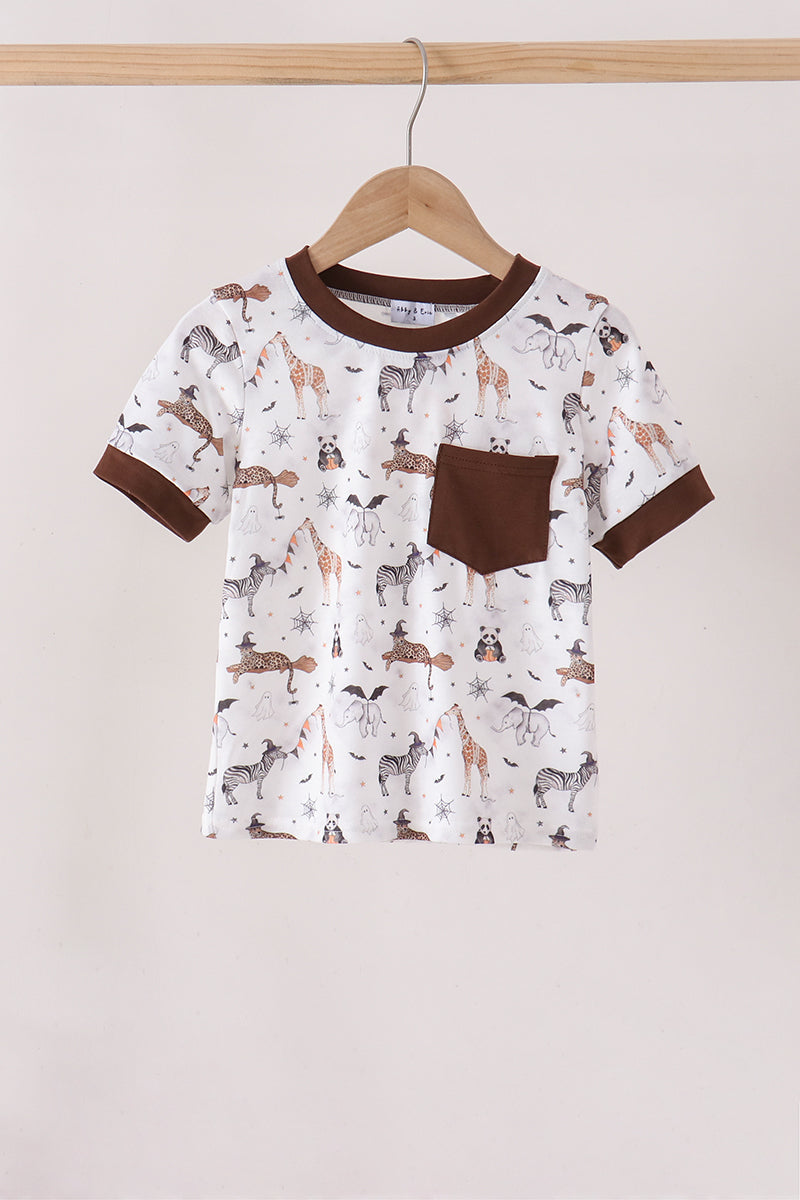 Brown zoo animal pocket top