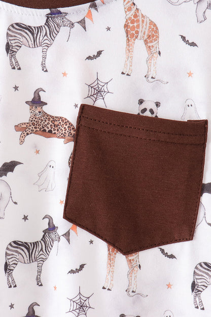 Brown zoo animal pocket top