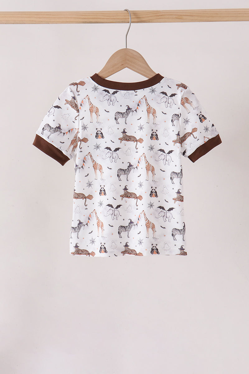 Brown zoo animal pocket top