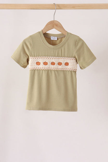 Sage pumpkin embroidery top