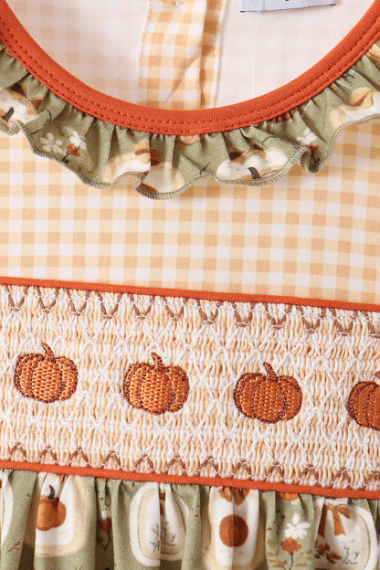 Vintage pumpkin smocked ruffle pants set